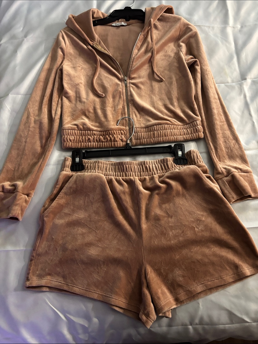 Velour Zip Hoodie & Shorts Set - Dusty Rose